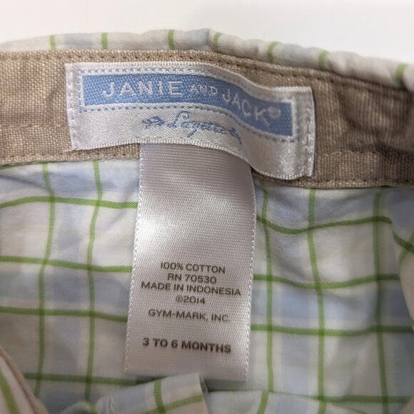 Janie and Jack Button Down Onesie Baby Boys Size 3-6 Green Plaid Collared - Picture 4 of 5